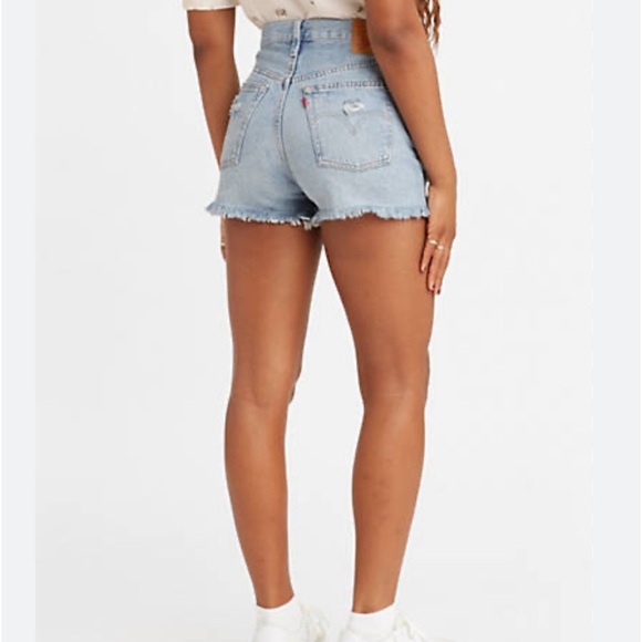 Levi’s 501 high rise button fly jeans denim shorts 24 light premium cutoff - Picture 2 of 10